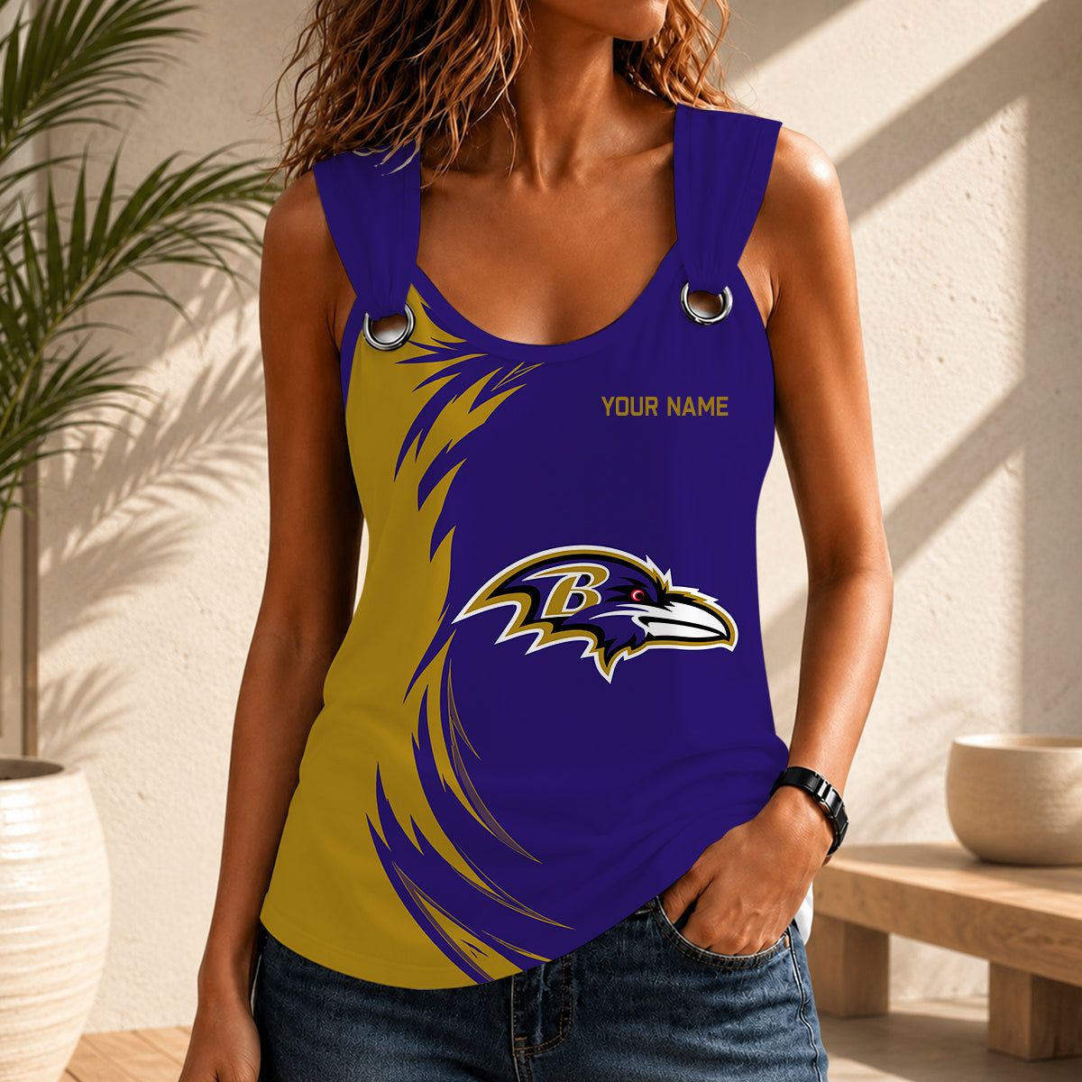 LIMITED EDITION - NEW CUSTOMIZED NFL28 BTR BALTIMORE RAVENS O-RING SHOULDER TANK TOP