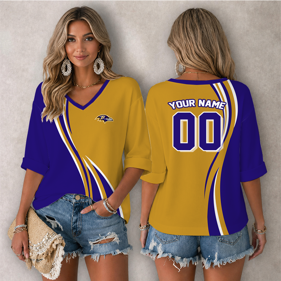 LIMITED EDITION - NEW CUSTOMIZED NFL28 BTR BALTIMORE RAVENS WOMEN'S HEART V-NECK LONG SLEEVE SHIRT
