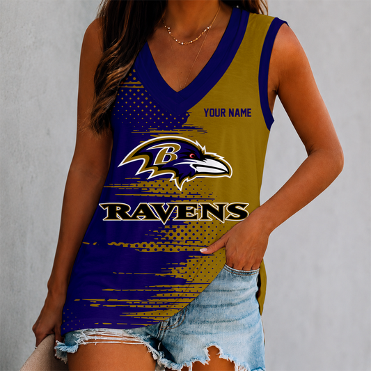 LIMITED EDITION - NEW CUSTOMIZED NFL28 BTR BALTIMORE RAVENS WOMEN'S V-NECK TANK TOP