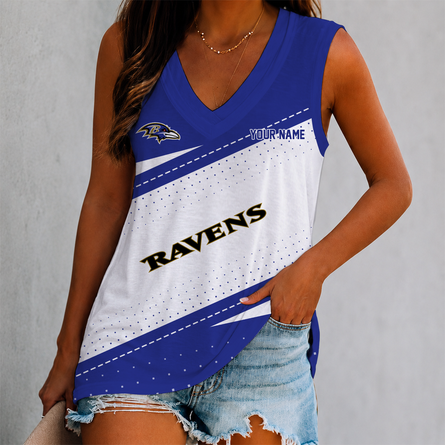 LIMITED EDITION - NEW CUSTOMIZED NFL28 BTR BALTIMORE RAVENS WOMEN'S V-NECK TANK TOP