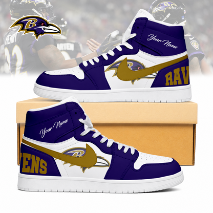 LIMITED EDITION - NEW CUSTOMIZED NFL28 BTR BALTIMORE RAVENS AIR JORDAN SNEAKERS