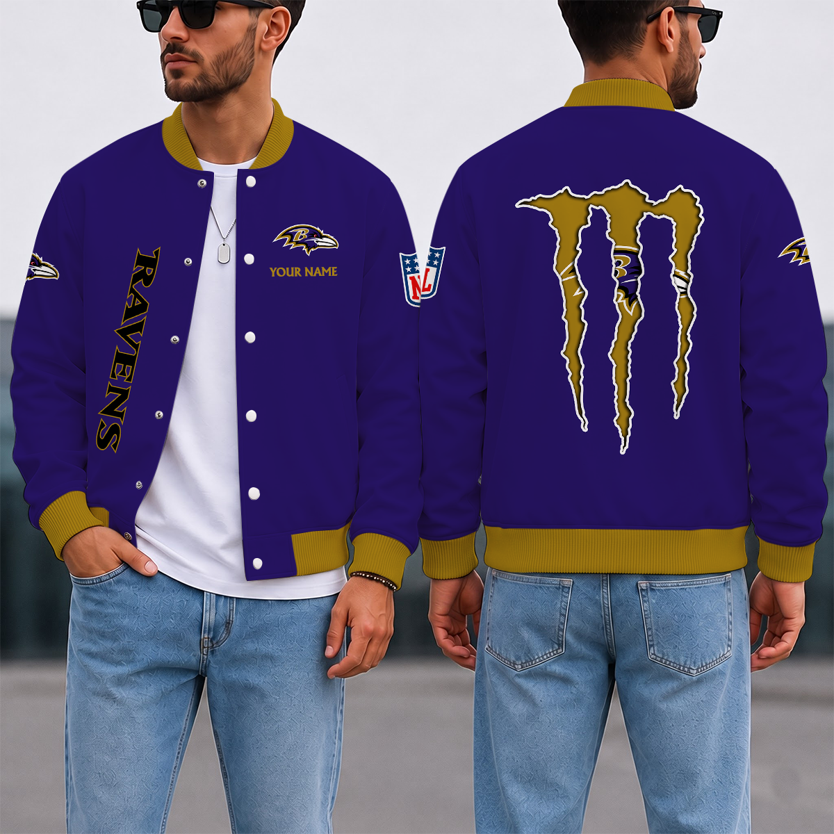 LIMITED EDITION - NEW CUSTOMIZED NFL28 BTR BALTIMORE RAVENS SATIN VARSITY & BASEBALL JACKET
