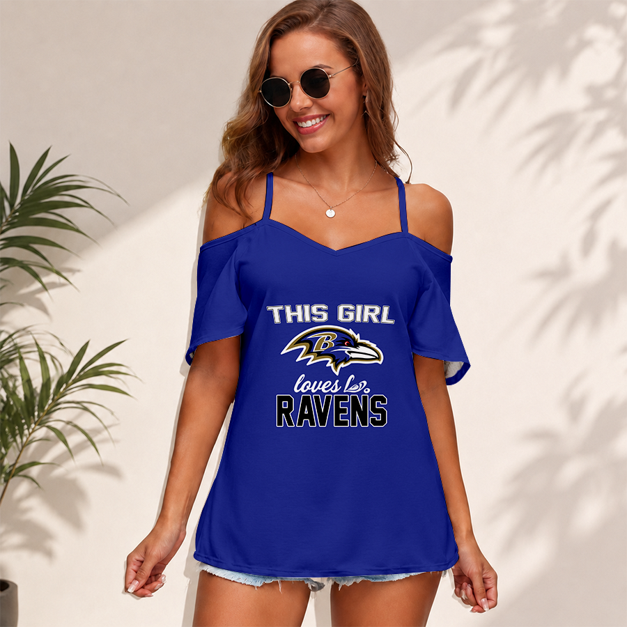 [SPECIAL OFFER] NEW CUSTOMIZED NFL28 BTR BALTIMORE RAVENS WOMEN'S STRAPPY OFF-SHOULDER TOP
