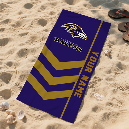 SPECIAL EDITION - NEW CUSTOMIZED NFL28 BTR BALTIMORE RAVENS BEACH TOWEL