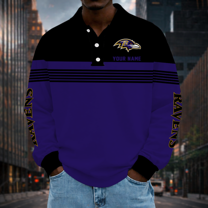 LIMITED EDITION - NEW CUSTOMIZED NFL28 BTR BALTIMORE RAVENS LONG SLEEVE POLO SHIRT