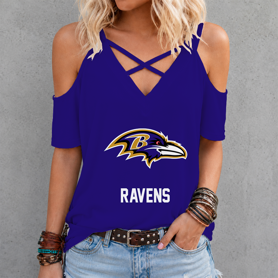 LIMITED EDITION - NEW CUSTOMIZED NFL28 BTR BALTIMORE RAVENS CRISS CROSS V-NECK TOP