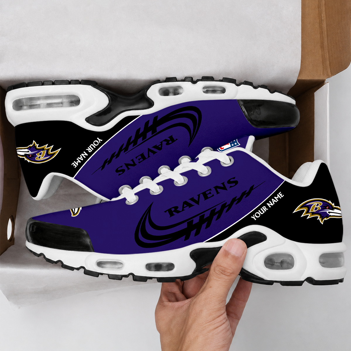 LIMITED EDITION - NEW CUSTOMIZED NFL28 BTR BALTIMORE RAVENS AIR MAX PLUS SNEAKERS