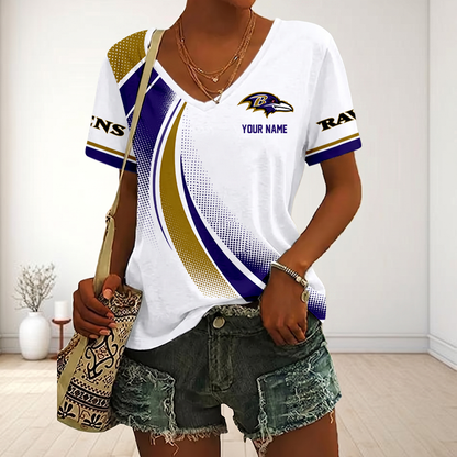 LIMITED EDITION - NEW CUSTOMIZED NFL28 BTR BALTIMORE RAVENS V-NECK FEMALE SHIRT