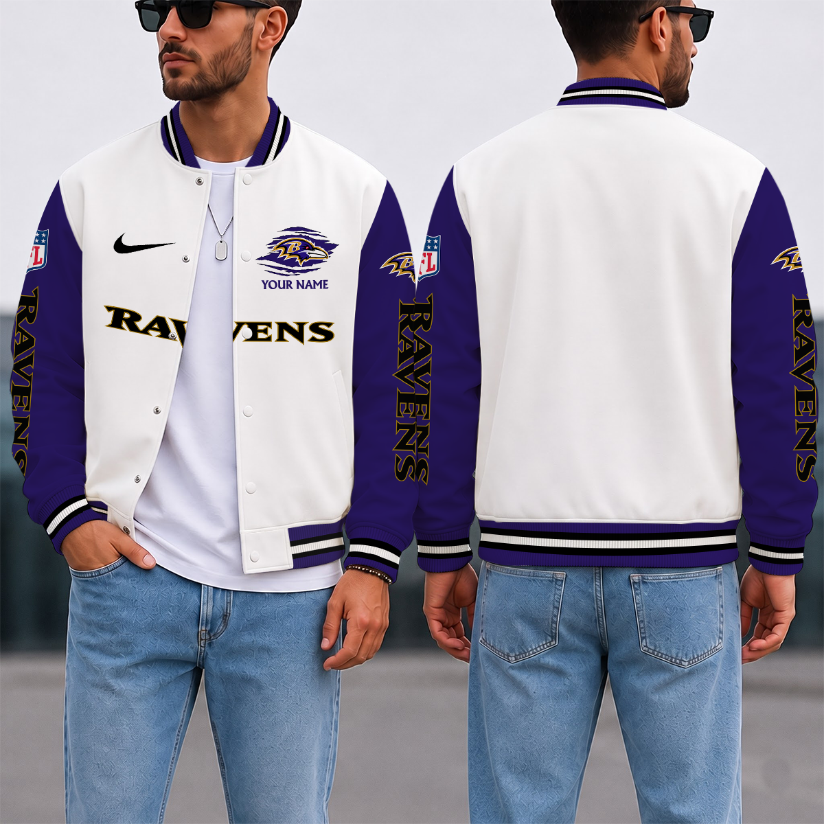 ELITE EDITION - NEW CUSTOMIZED NFL28 BTR BALTIMORE RAVENS SATIN VARSITY & BASEBALL JACKET