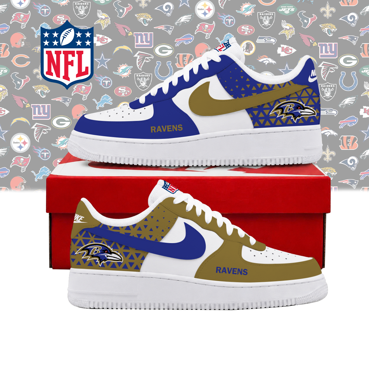 LIMITED EDITION - NEW CUSTOMIZED NFL28 BTR BALTIMORE RAVENS AF1 SHOES