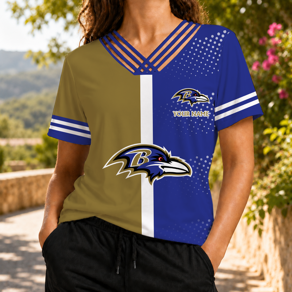 LIMITED EDITION - NEW CUSTOMIZED NFL28 BTR BALTIMORE RAVENS V-NECK SHIRT