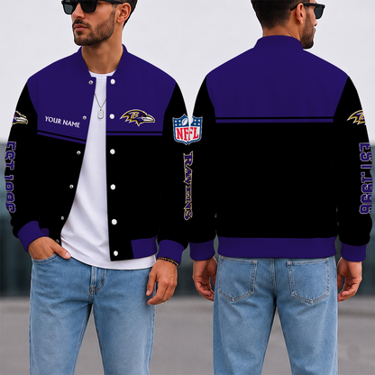 LIMITED EDITION - NEW CUSTOMIZED NFL28 BTR BALTIMORE RAVENS SATIN VARSITY & BASEBALL JACKET