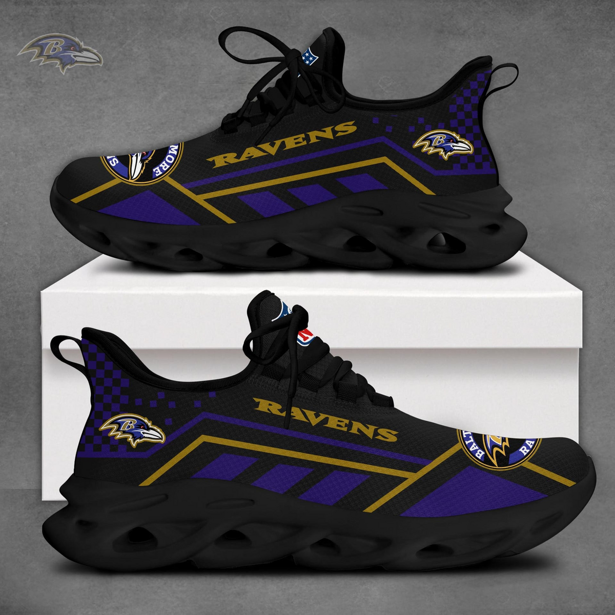 SPECIAL EDITION - NEW CUSTOMIZED NFL28 BTR BALTIMORE RAVENS MAX SOUL SHOES