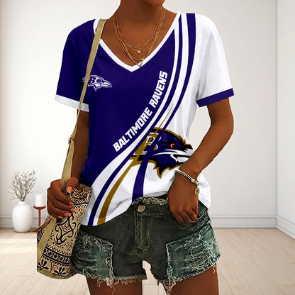 SPECIAL EDITION - NEW CUSTOMIZED NFL28 BTR BALTIMORE RAVENS V-NECK FEMALE SHIRT