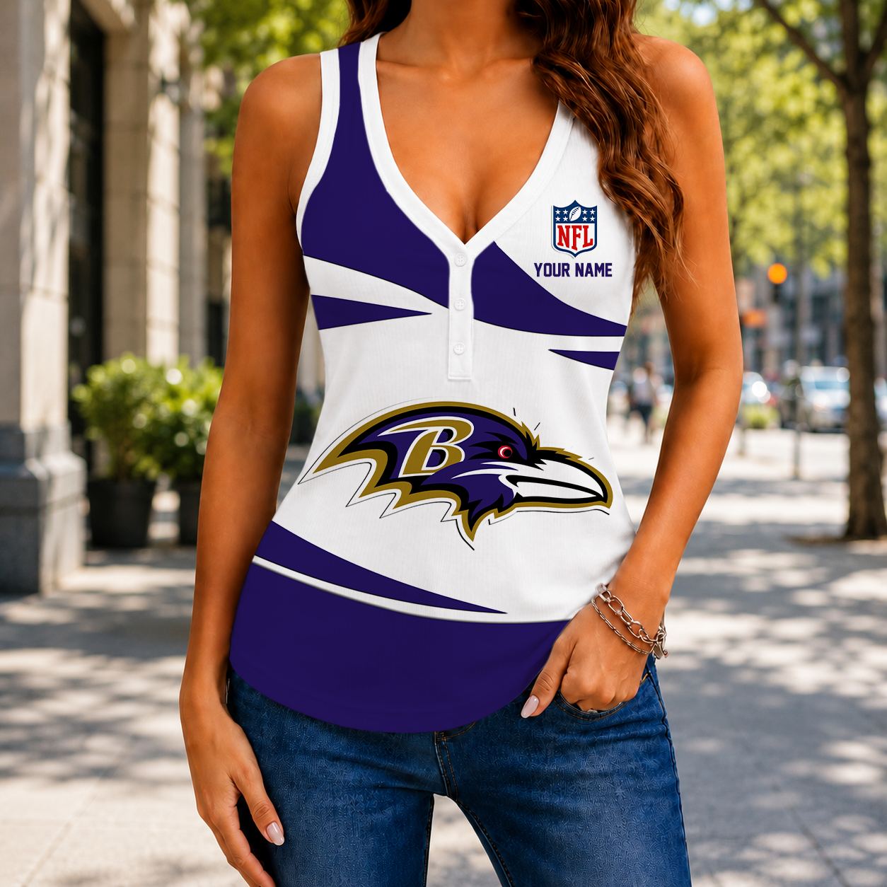 LIMITED EDITION NEW CUSTOMIZED NFL28 BTR BALTIMORE RAVENS WOMEN'S V-NECK TANK TOP
