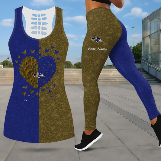 LIMITED EDITION - NEW CUSTOMIZED NFL28 BTR BALTIMORE RAVENS LEGGINGS & HOLLOW TANK TOP SET
