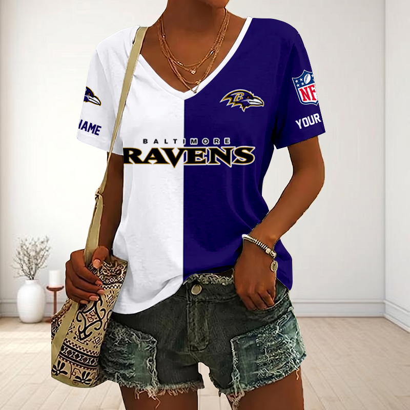 LIMITED EDITION - NEW CUSTOMIZED NFL28 BTR BALTIMORE RAVENS V-NECK FEMALE SHIRT