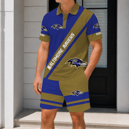 SPECIAL EDITION - NEW CUSTOMIZED NFL28 BTR BALTIMORE RAVENS POLO SHIRT & SHORT PANTS SET