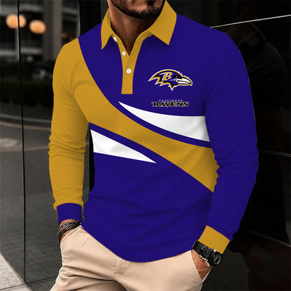 [SPECIAL OFFER] NEW CUSTOMIZED NFL28 BTR BALTIMORE RAVENS LONG SLEEVE POLO SHIRT