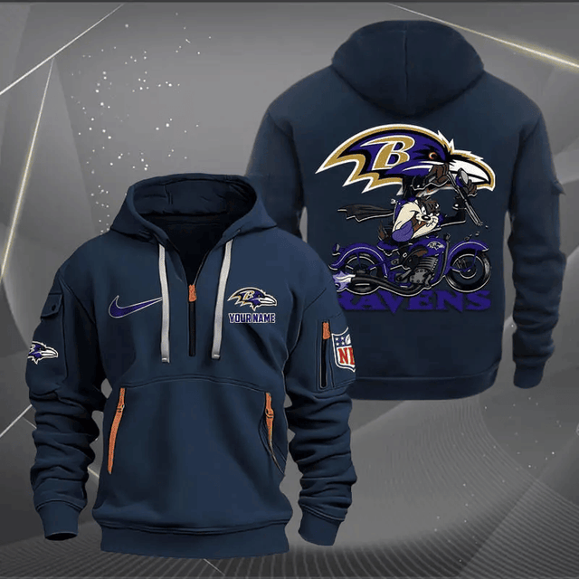 [SPECIAL OFFER] NEW CUSTOMIZED NFL28 BTR BALTIMORE RAVENS MUTICOLOR QUARTER ZIP HOODIE