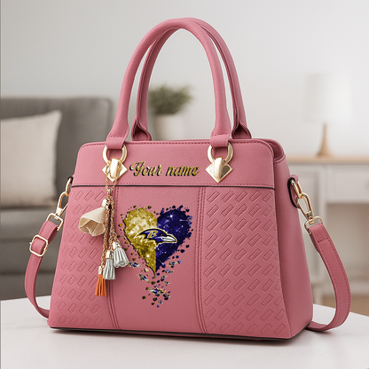 LIMITED EDITION - NEW CUSTOMIZED NFL28 BTR BALTIMORE RAVENS ZIP HANDBAG MULTICOLOR