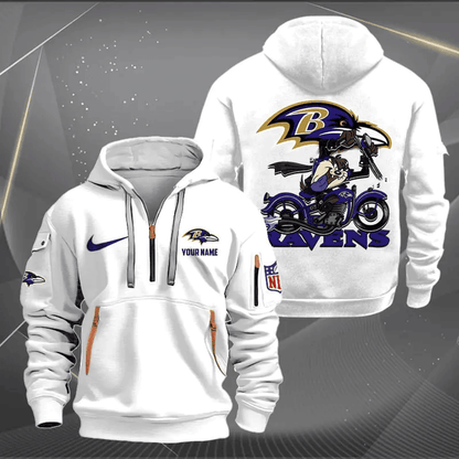 [SPECIAL OFFER] NEW CUSTOMIZED NFL28 BTR BALTIMORE RAVENS MUTICOLOR QUARTER ZIP HOODIE