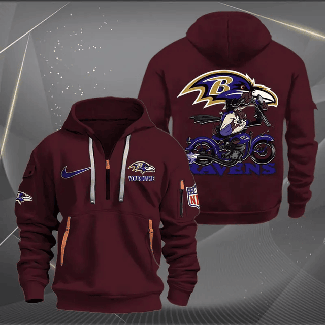 [SPECIAL OFFER] NEW CUSTOMIZED NFL28 BTR BALTIMORE RAVENS MUTICOLOR QUARTER ZIP HOODIE