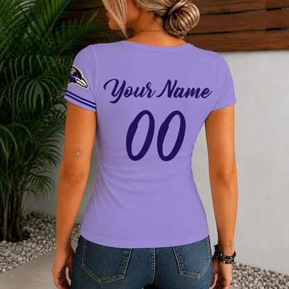 [SPECIAL OFFER] NEW CUSTOMIZED NFL28 BTR BALTIMORE RAVENS WOMEN'S SHORT SLEEVE HENLEY T-SHIRT