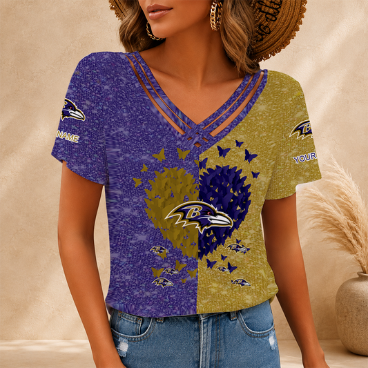 LIMITED EDITION - NEW CUSTOMIZED NFL28 BTR BALTIMORE RAVENS V-NECK SHIRT
