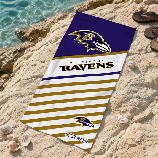 EXCLUSIVE EDITION - NEW CUSTOMIZED NFL28 BTR BALTIMORE RAVENS BEACH TOWEL