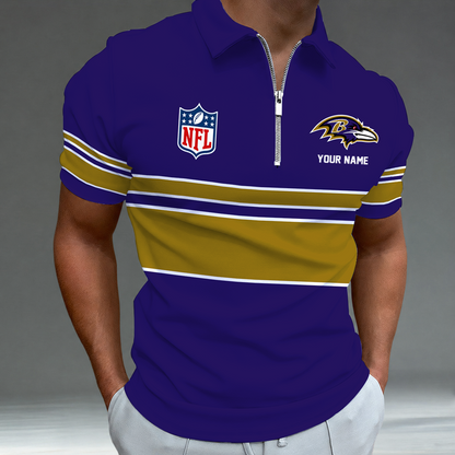 [SPECIAL OFFER] NEW CUSTOMIZED NFL28 BTR BALTIMORE RAVENS ZIP POLO SHIRT