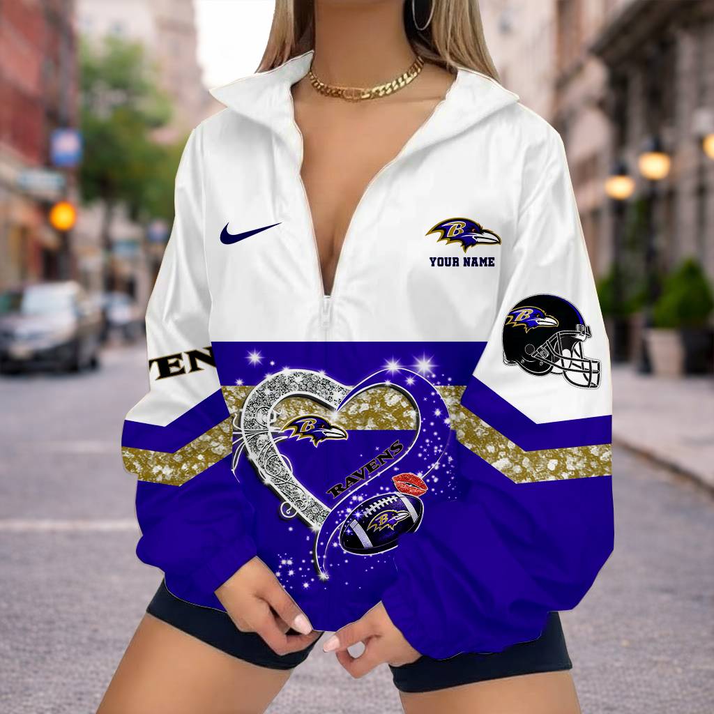 LIMITED EDITION - NEW CUSTOMIZED NFL28 BTR BALTIMORE RAVENS V-NECK ZIPPER SWEATSHIRT JACKET