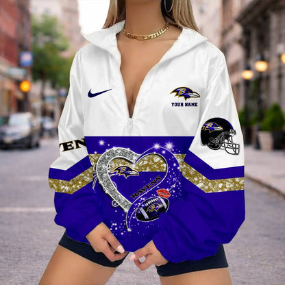 LIMITED EDITION - NEW CUSTOMIZED NFL28 BTR BALTIMORE RAVENS V-NECK ZIPPER SWEATSHIRT JACKET