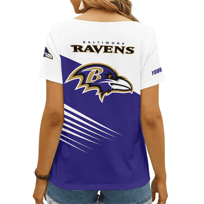 [SPECIAL OFFER] NEW CUSTOMIZED NFL28 BTR BALTIMORE RAVENS V-NECK FEMALE SHIRT