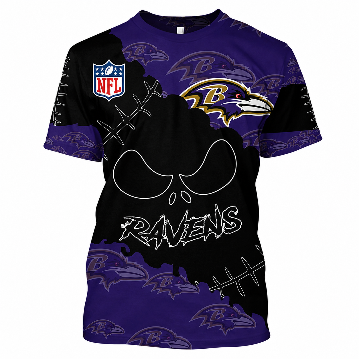 LIMITED EDITION - NEW CUSTOMIZED NFL28 BTR BALTIMORE RAVENS HALLOWEEN SKULL APPAREL FOR FANS