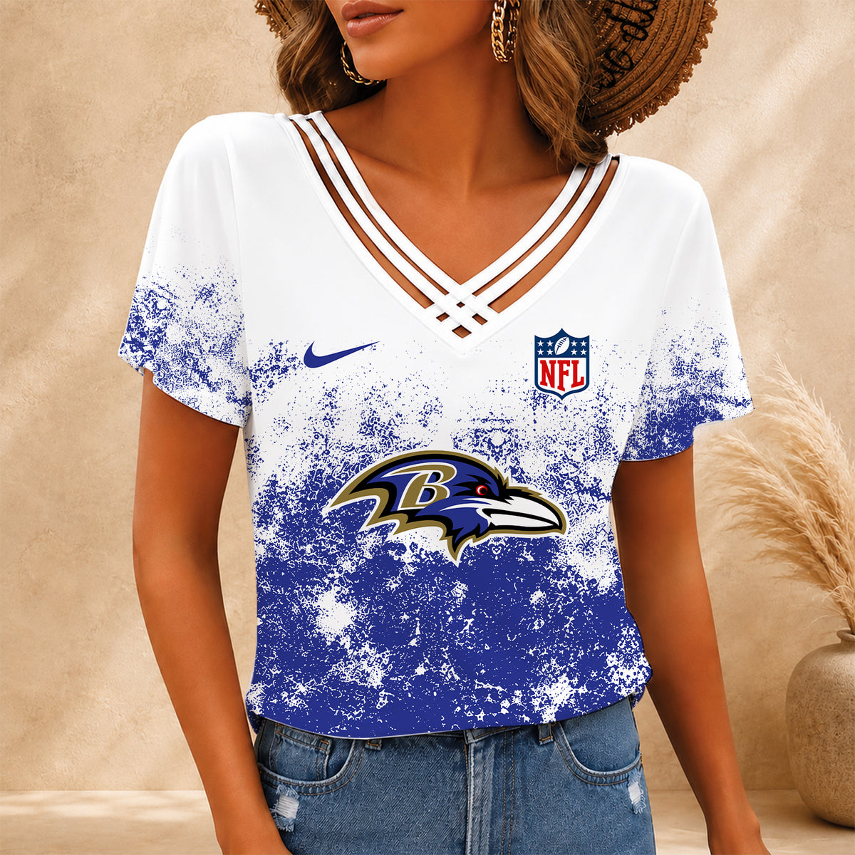 [SPECIAL OFFER] NEW CUSTOMIZED NFL28 BTR BALTIMORE RAVENS V-NECK SHIRT