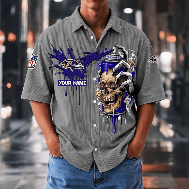 [SPECIAL OFFER] NEW CUSTOMIZED NFL28 BTR BALTIMORE RAVENS SEERSUCKER BUTTON SHIRT