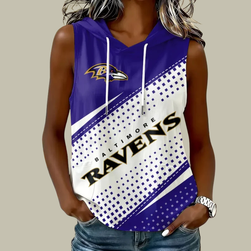 [SPECIAL OFFER] NEW CUSTOMIZED NFL28 BTR BALTIMORE RAVENS WOMEN'S SLEEVELESS HOODED POCKET TANK TOP