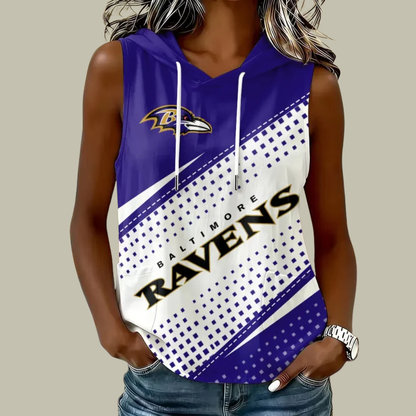 [SPECIAL OFFER] NEW CUSTOMIZED NFL28 BTR BALTIMORE RAVENS WOMEN'S SLEEVELESS HOODED POCKET TANK TOP