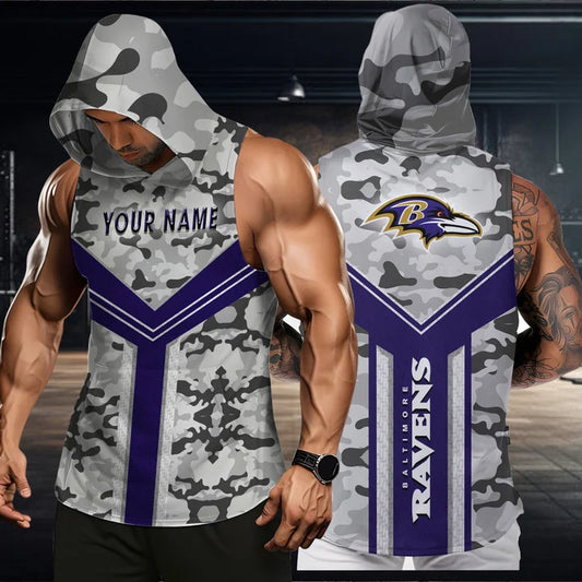 LIMITED EDITION - NEW CUSTOMIZED NFL28 BTR BALTIMORE RAVENS HOODED TANK TOP