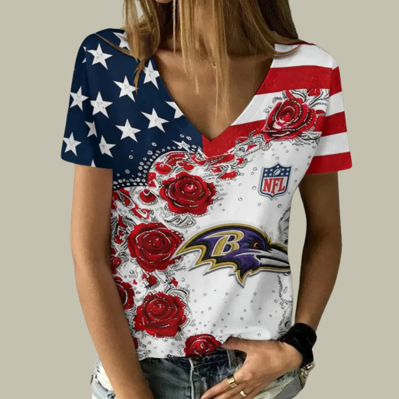 [SPECIAL OFFER] NEW CUSTOMIZED NFL28 BTR BALTIMORE RAVENS V-NECK FEMALE SHIRT
