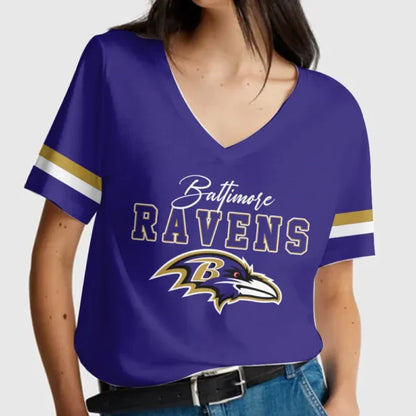 LIMITED EDITION - NEW CUSTOMIZED NFL28 BTR BALTIMORE RAVENS V-NECK FEMALE SHIRT