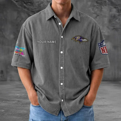 LIMITED EDITION - NEW CUSTOMIZED NFL28 BTR BALTIMORE RAVENS SEERSUCKER BUTTON SHIRT