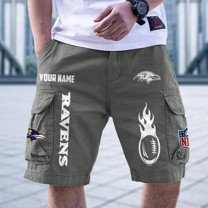 [SPECIAL OFFER] NEW CUSTOMIZED NFL28 BTR BALTIMORE RAVENS CARGO SHORTS