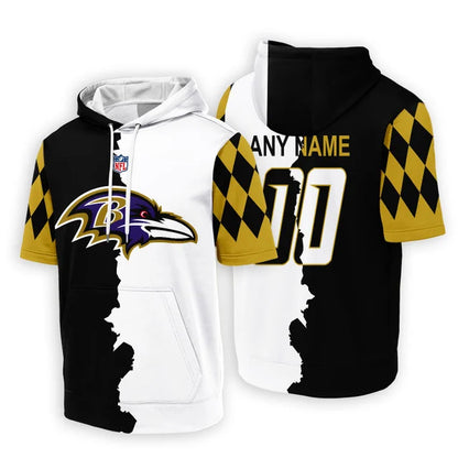 LIMITED EDITION - NEW CUSTOMIZED NFL28 BTR BALTIMORE RAVENS SHORT SLEEVE HOODIE T-SHIRT
