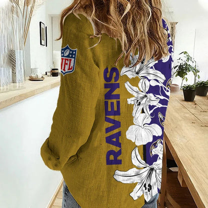 [SPECIAL OFFER] NEW CUSTOMIZED NFL28 BTR BALTIMORE RAVENS WOMEN CASUAL SHIRT FOR FAN