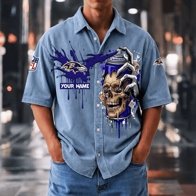 [SPECIAL OFFER] NEW CUSTOMIZED NFL28 BTR BALTIMORE RAVENS SEERSUCKER BUTTON SHIRT