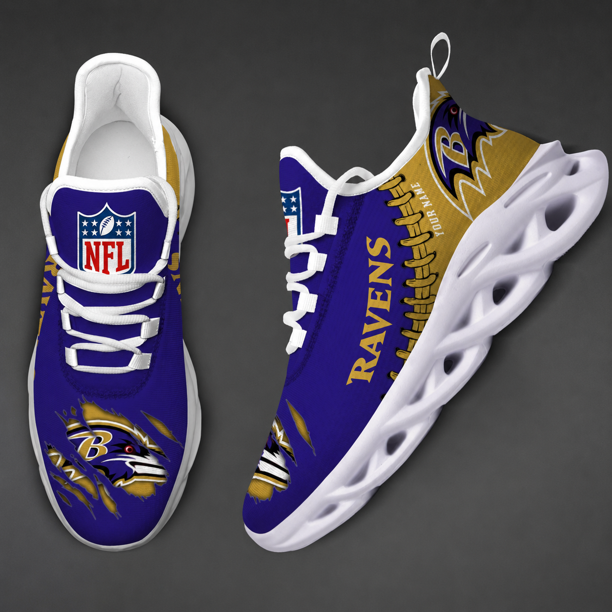 LIMITED EDITION - NEW CUSTOMIZED NFL28 BTR BALTIMORE RAVENS UNISEX MAX SOUL SHOES