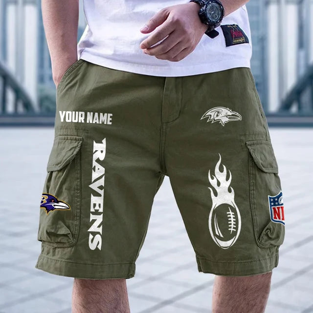 [SPECIAL OFFER] NEW CUSTOMIZED NFL28 BTR BALTIMORE RAVENS CARGO SHORTS