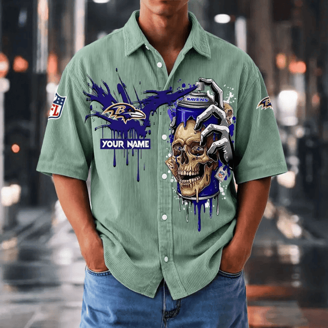 [SPECIAL OFFER] NEW CUSTOMIZED NFL28 BTR BALTIMORE RAVENS SEERSUCKER BUTTON SHIRT